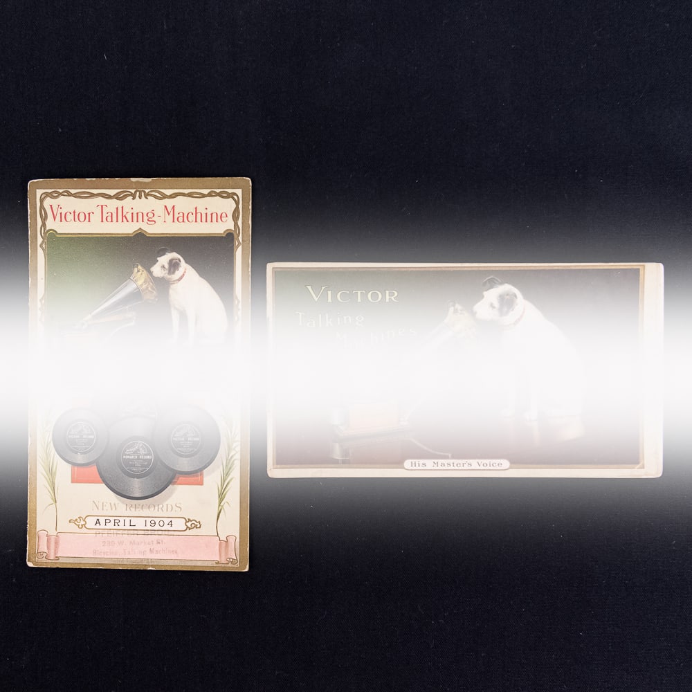 2 Early Victor Talking Machine Catalogs: Includes a circa 1905 color cover catalog of machines with the top machine being a Vic V. In VG condition. Also includes a Victor Talking Machine record list from April 1904in VG condition. Both