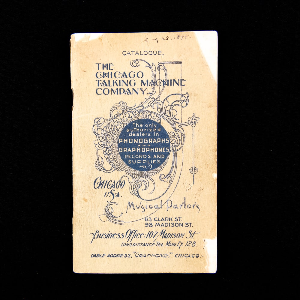 Phonograph Catalog 1890s: This exceptional, late 1890s promotional catalogue from The Chicago Talking Machine Company represents an extraordinarily significant piece from the pioneering era of early recorded sound. Founded in