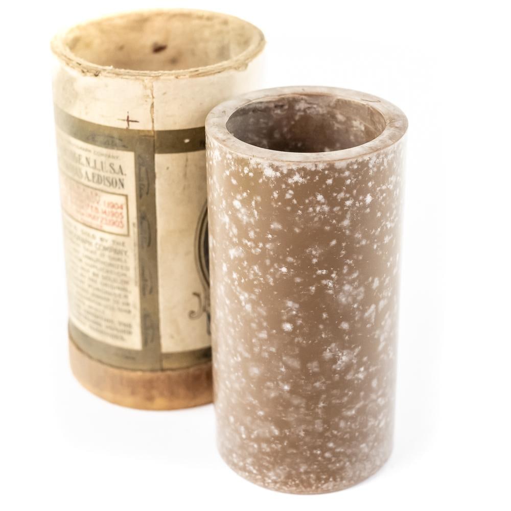 Brown Wax Cylinder Record - Peerless Orchestra: According to the included vintage slip and modern Post-it notes, the cylinder features a march performed by the renowned Peerless Orchestra. The cylinder is in stable condition with no visible breaks 