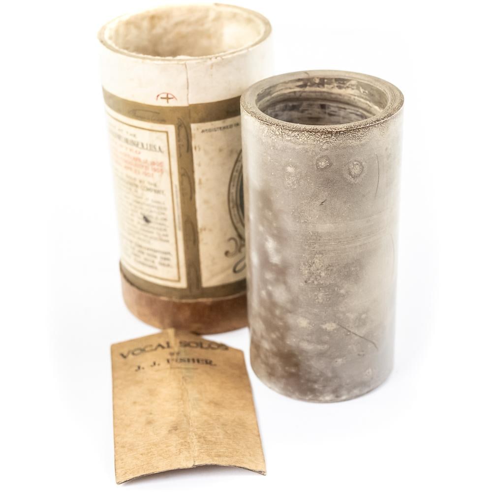 Columbia Brown Wax Cylinder J.J. Fisher: An early brown wax phonograph cylinder featuring vocal solos by baritone J.J. Fisher singing "I Am Praying For You," originally released by the Columbia Phonograph Co. of New York and Paris circa