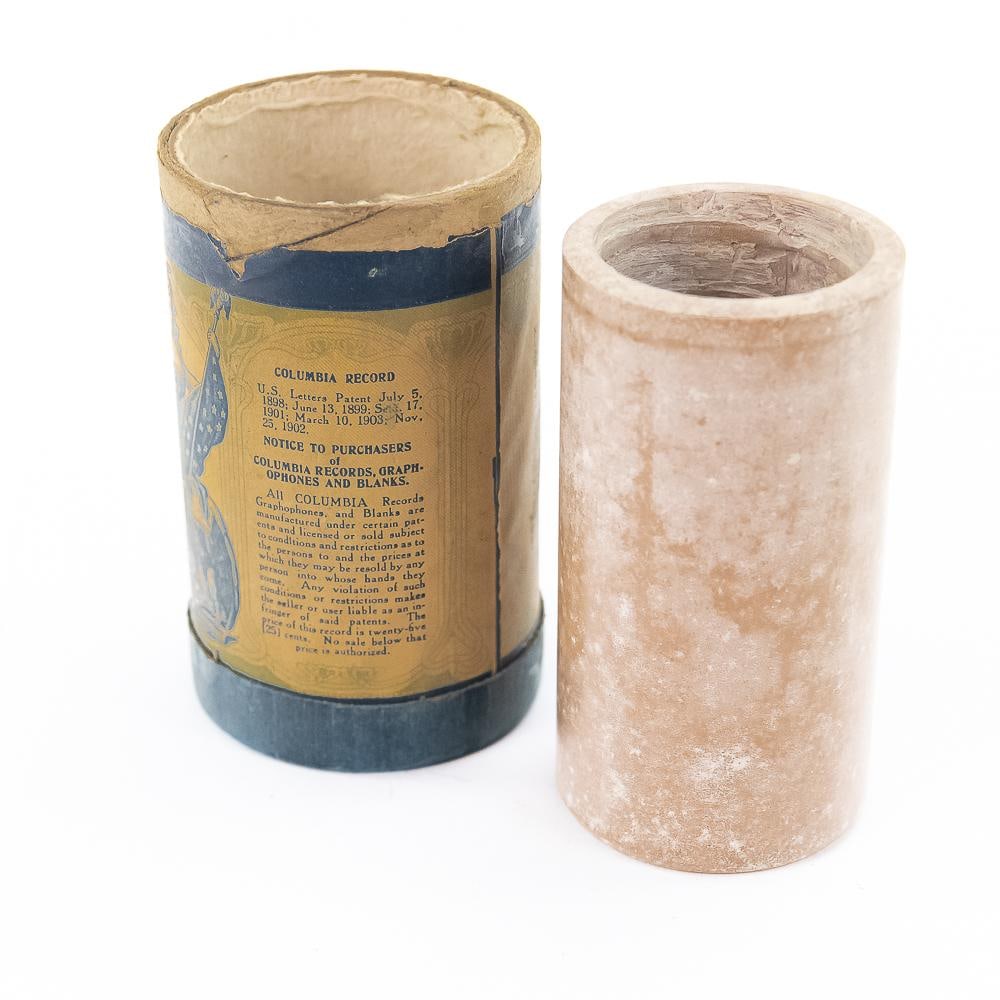 Columbia Brown Wax Cylinder 7226: Brown wax phonograph cylinder manufactured by the Columbia Phonograph Company, dating to the late 1890s or very early 1900s. Accompanied by its original, brightly lithographed "Extra Loud-Highspeed" c