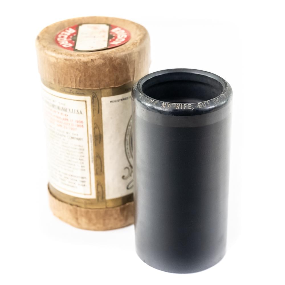 Black Wax Cyl Record-I Love My Wife But Oh You Kid: Black wax cylinder is an Edison Standard Record (2-Minute), serial number 10201, featuring the 1909 novelty comic song "I Love My Wife, But Oh You Kid" performed by Edward M. Favor. Cylinder is in VG 