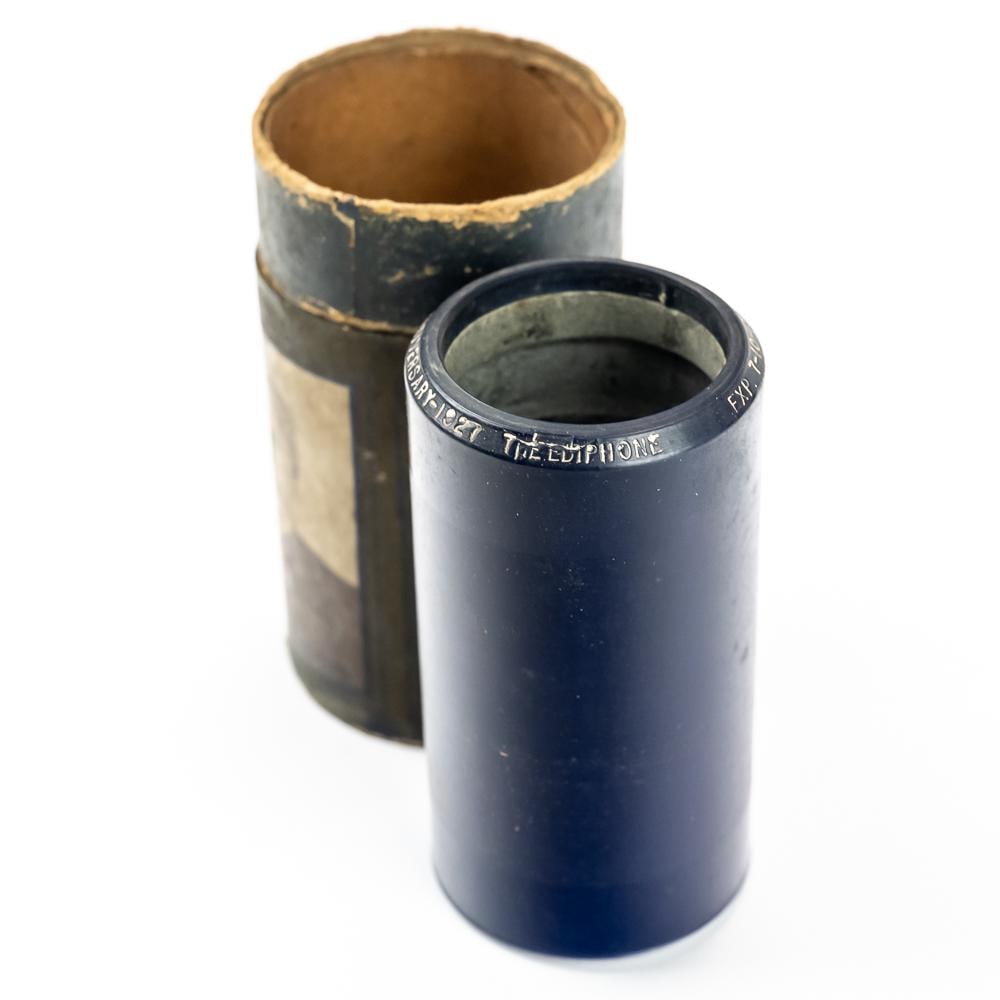 1877 - Fiftieth Anniversary - 1927 Cylinder Record: The "1877–Fiftieth Anniversary–1927" Blue Amberol cylinder is an exceptionally rare, non-commercial promotional record created to celebrate the 50th anniversary of Thomas Edison's
