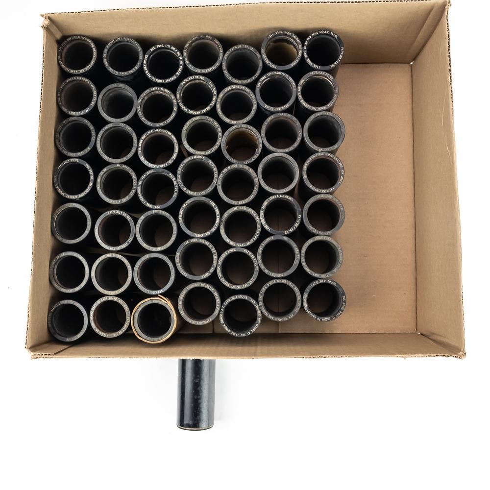50 Indestructible Cylinder Records: Lot of 50 Indestructible cylinder records, both 2 & 4 minute with titles molded into the rims, including period hits like "That Mesmerizing Mendelssohn Tune," "Jim Jackson's Affinity," "Come Along My 