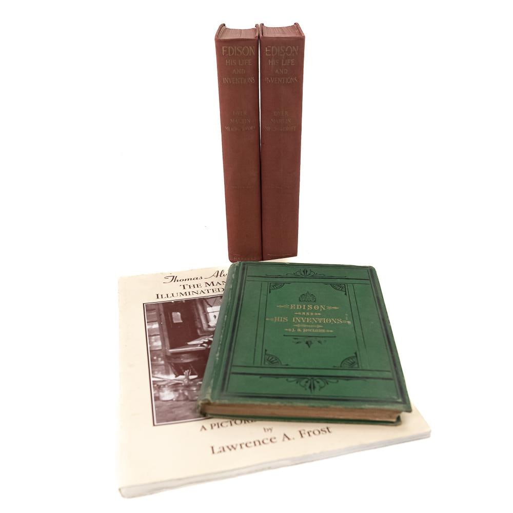 Thomas Edison Biography Book Lot (4): This remarkable collection brings together several essential biographical accounts documenting the life and genius of America’s premier inventor, Thomas Alva Edison. Included in the lot are a 19