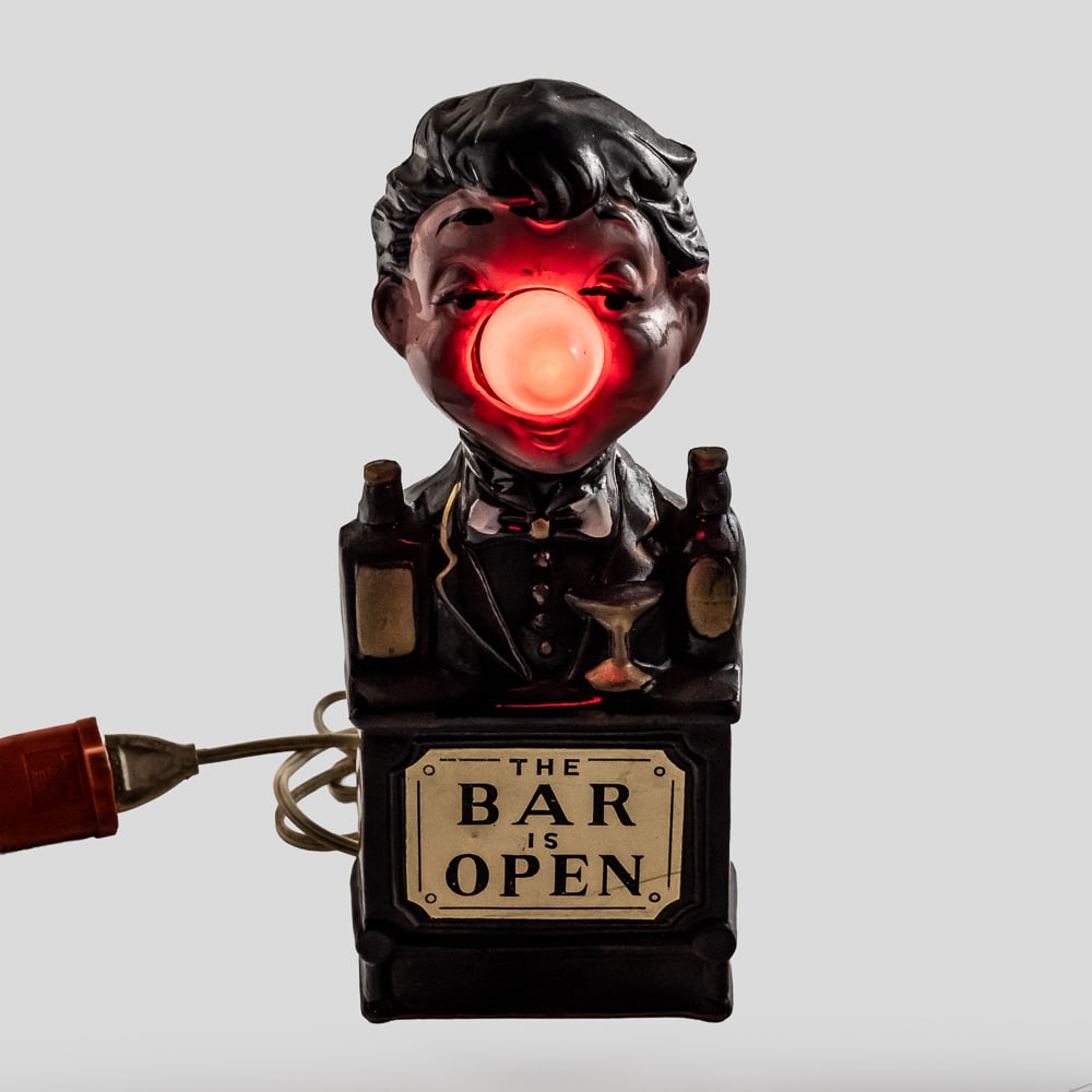 Vintage "The Bar is Open" Bartender Lamp - 2