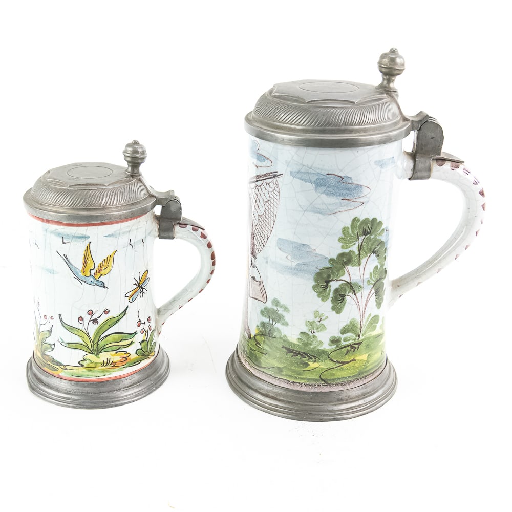 2 Rare German Faience Beer Steins - 11