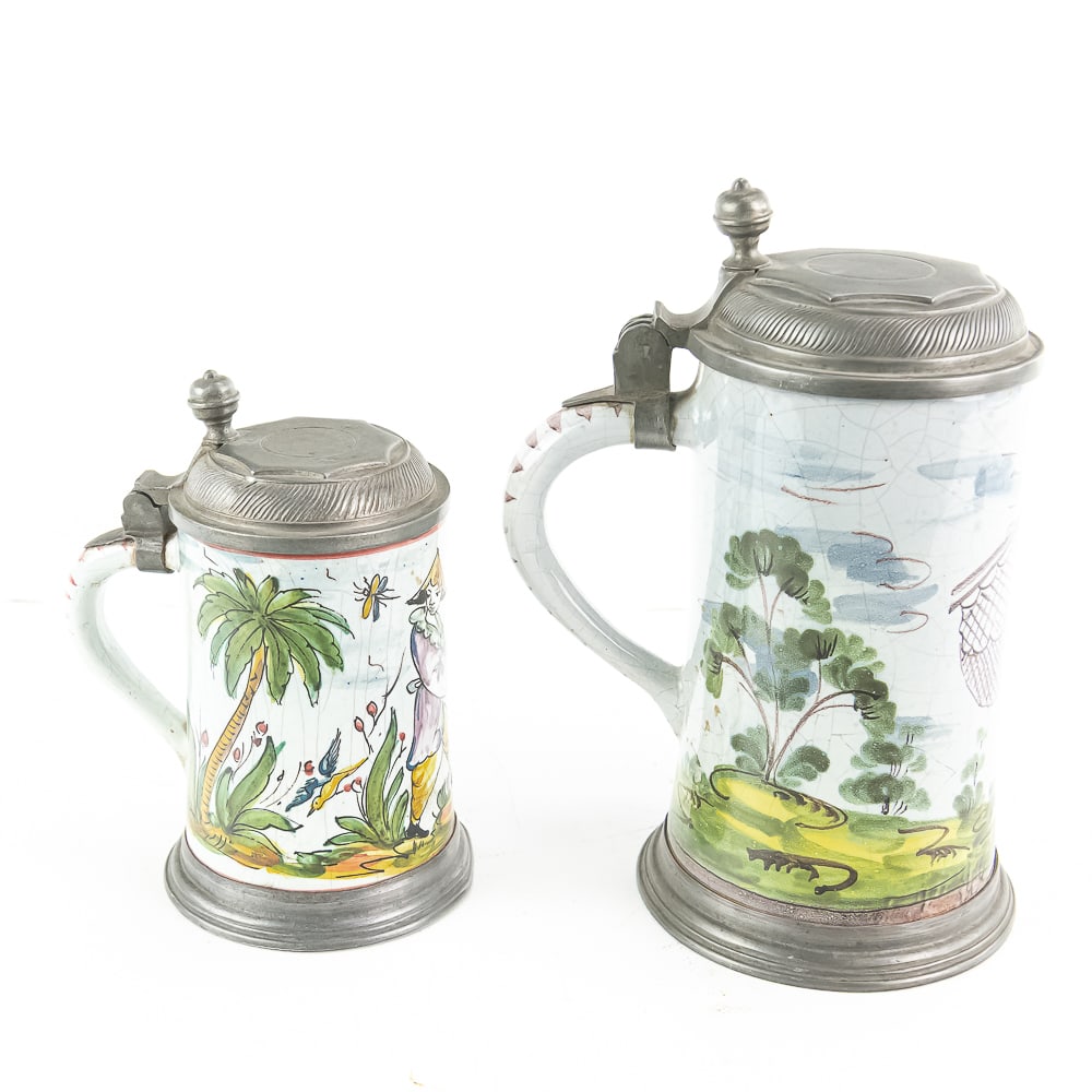2 Rare German Faience Beer Steins - 5