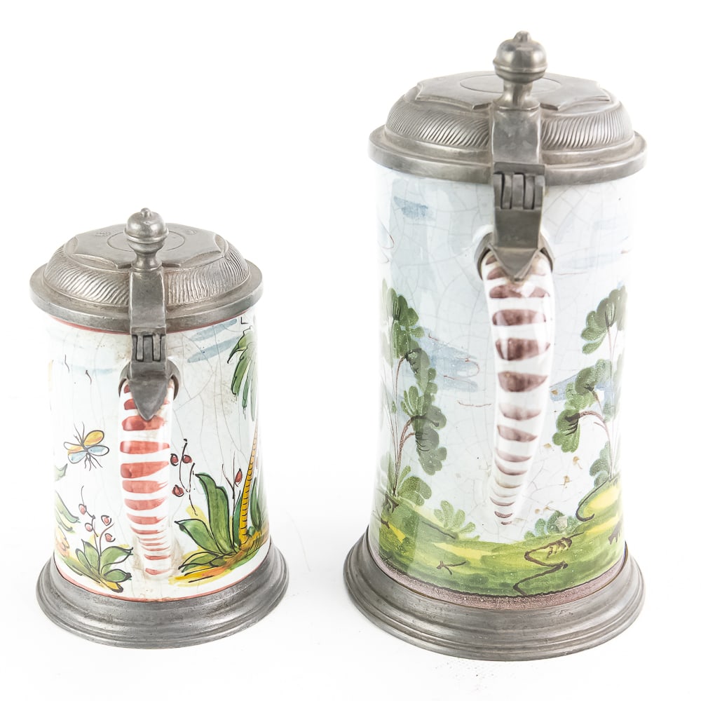 2 Rare German Faience Beer Steins - 8