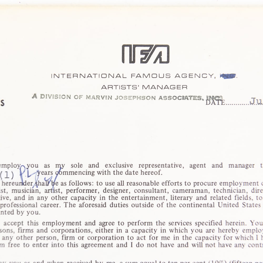 Peggy Lipton Autographed 1971 Warner Bros Contract - 2