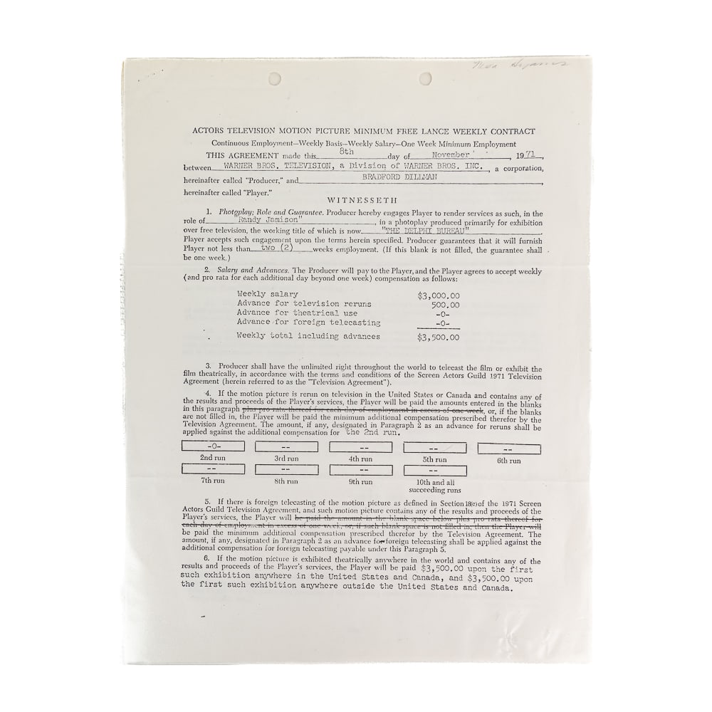 Peggy Lipton Autographed 1971 Warner Bros Contract - 7