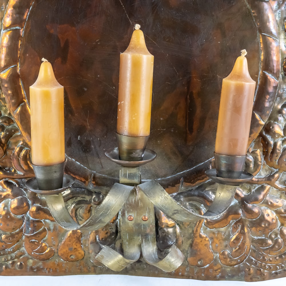 Vintage Brass Repousse Wall Candle Sconce - 3