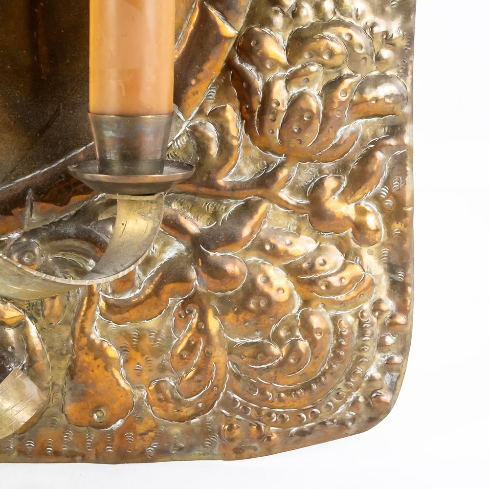 Vintage Brass Repousse Wall Candle Sconce - 5