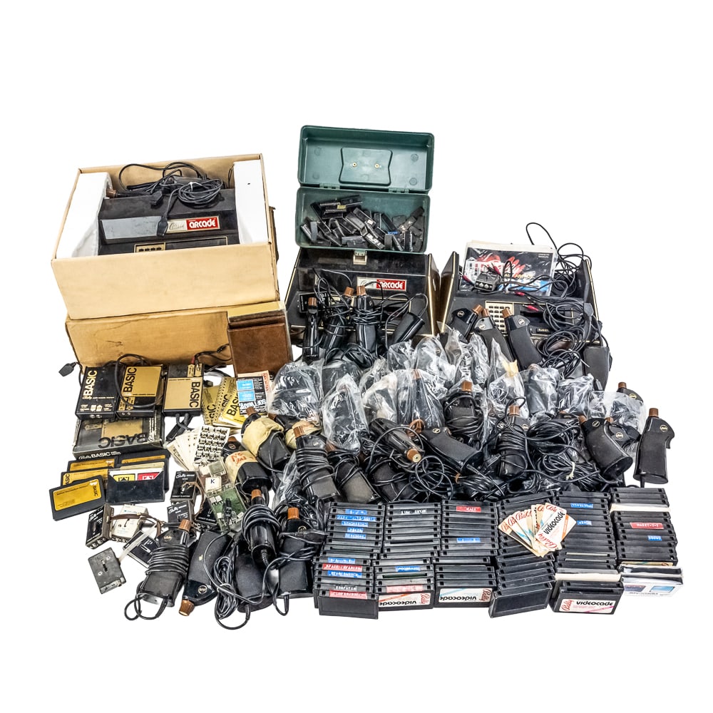 Vintage Bally Astrovision Home Arcade Assortment+: Vintage Bally Astrovision Home Arcade assortment featuring (3) units complete video game consoles with (4) handle controls. Additional (87) assorted cassette games, (3) Complete "Bally Basics", (18)