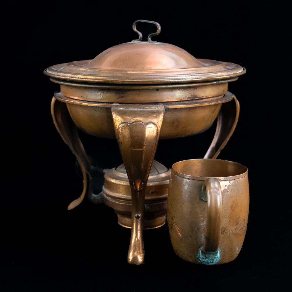 Silver Plate and Copper Chafing Set with Serveware - 7