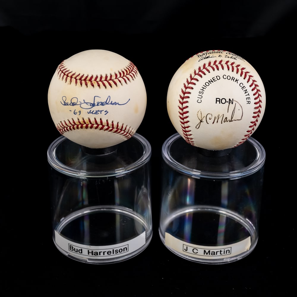 Bud Harrelson & JC Martin Autographed NL Baseballs: New York Mets fan favorite Bud Harrelson with 69 Mets inscription & J.C. Martin autographed Rawlings Official National League MLB Baseballs. Attractive Bold ink signatures !!! Showcased inside