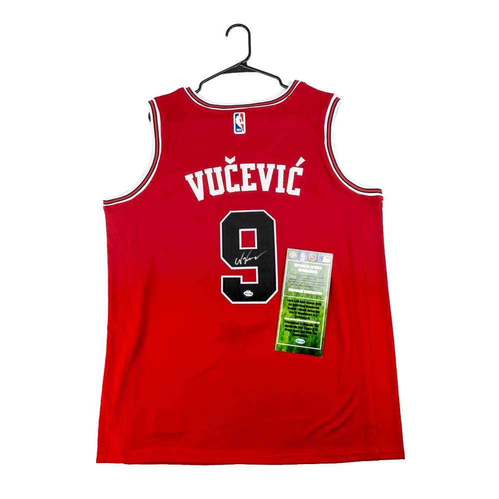 Nikola Vucevic Autographed Bulls Nike Jersey w COA: Nikola Vucevic autographed NWT Chicago Bulls Nike Jersey featuring Authentic Sports Memorabilia Authentication COA . Bold silver felt tipped signature. Ready to be framed up!! Perfect addition to your