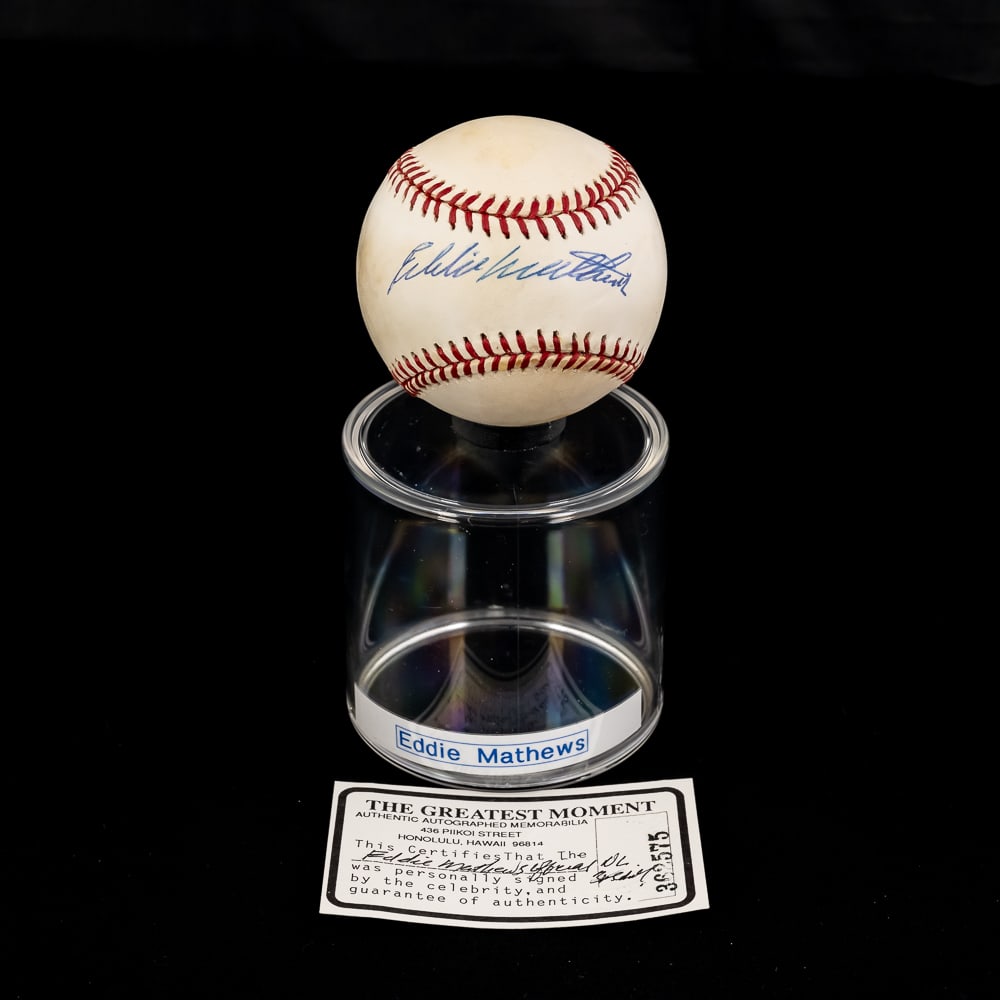 Eddie Mathews Autographed NL MLB Baseball w COA (1 of 4)
