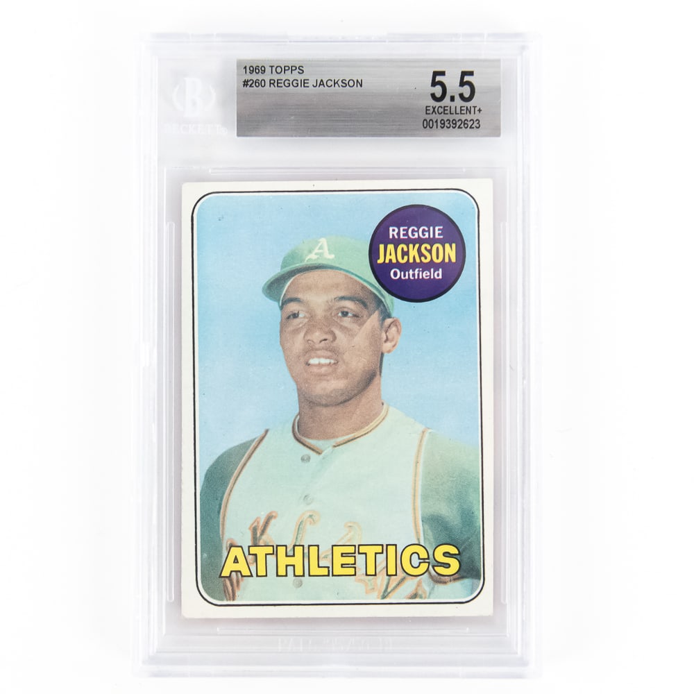 1969 Topps #260 Reggie Jackson Rookie Beckett 5.5: 69 Topps #260 Reggie Jackson Rookie Card, Beckett slabbed and graded 5.5. Perfect addition to your collection, please use photos to judge condition and bid accordingly.