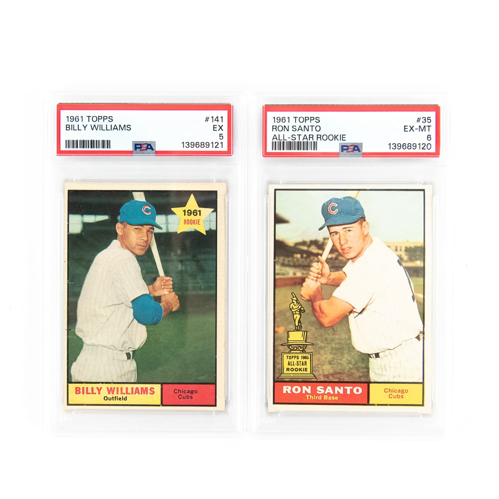 1961 Topps #35 Santo RC PSA 6 & '61 Topp #141 PSA5: 61 Topps #35 Chicago Cubs Ron Santo All Star Rookie slabbed and graded PSA 6 & 1961 Topps #141 Chicago Cubs Billy Williams Rookie slabbed and graded PSA 5. Perfect addition to your collection, Fantast