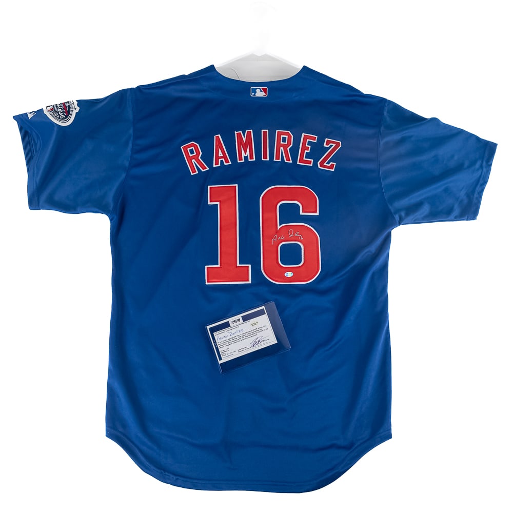 Aramis Ramirez Signed '08 All Star Game Cub Jersey: Aramis Ramirez autographed Chicago Cubs blue 2008 All Star Majestic jersey featuring PCM Sports Authentication COA. 2008 was the FINAL SEASON for Yankee Stadium. Bold centralized silver felt tipped si