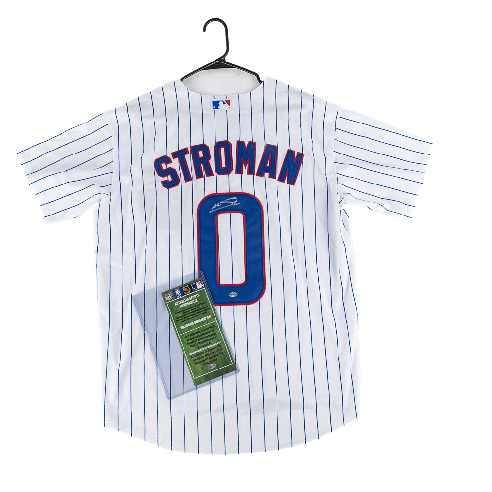 Marcus Stroman Autographed Cubs NIKE Jersey w COA: Marcus Stroman autographed Chicago Cubs Nike white pinstripe jersey featuring Authentic Sports Memorabilia Authentication COA. Bold centralized silver felt tipped signature. Ready to be framed up!! Pe