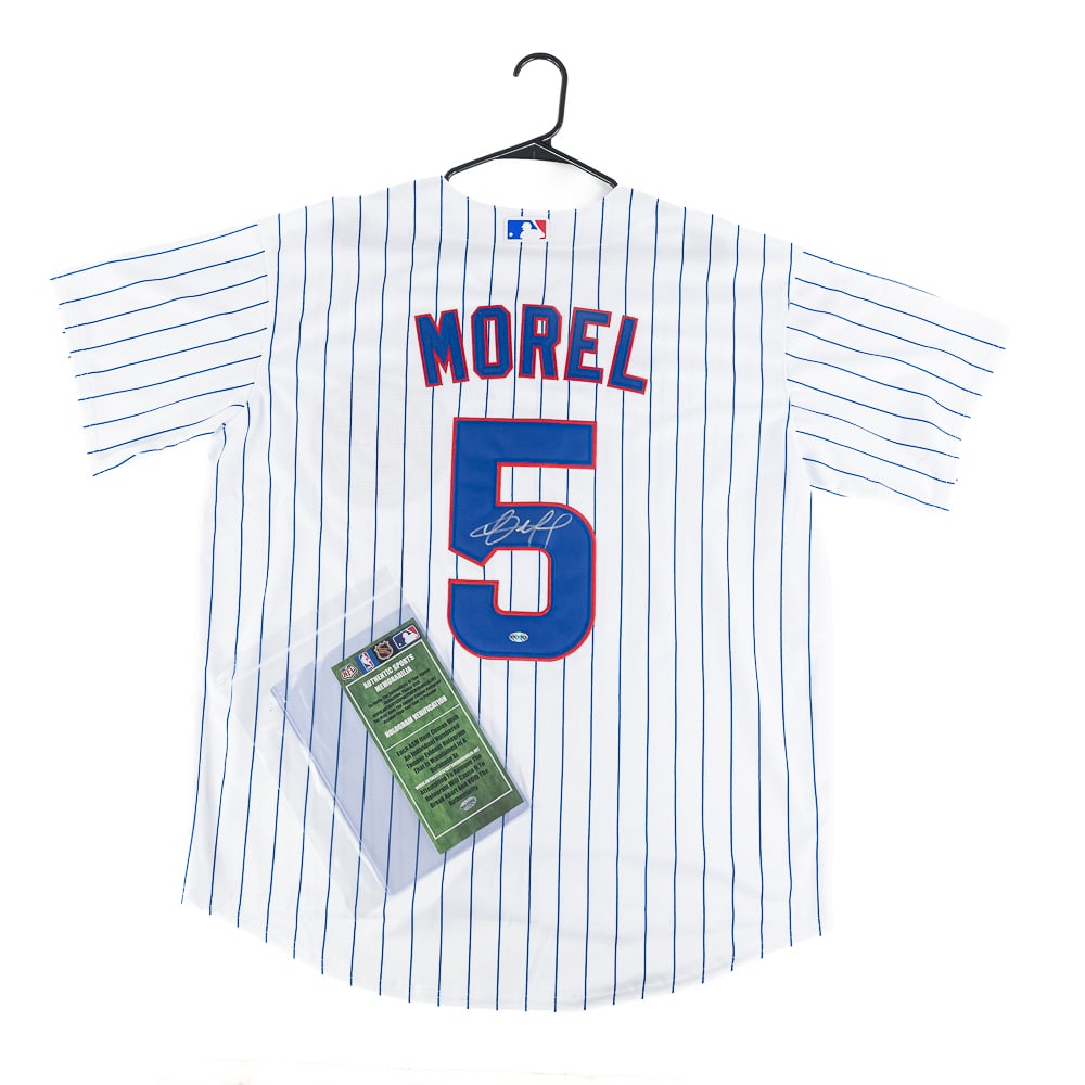 Chris Morel Autographed Cubs NIKE Jersey w COA: Chris Morel autographed Chicago Cubs Nike white pinstripe jersey featuring Authentic Sports Memorabilia Authentication COA. Bold centralized silver felt tipped signature. Ready to be framed up!! Perfe