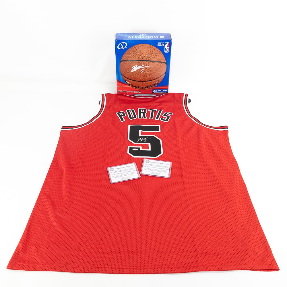 Bobby Portis Autographed Bulls Jersey & Basketball: Bobby Portis autographed Chicago Bulls Jersey and Spalding Official NBA basketball (still in packaging) both featuring Schwartz Sports Authentication. Ready to be framed up!! Perfect addition to your
