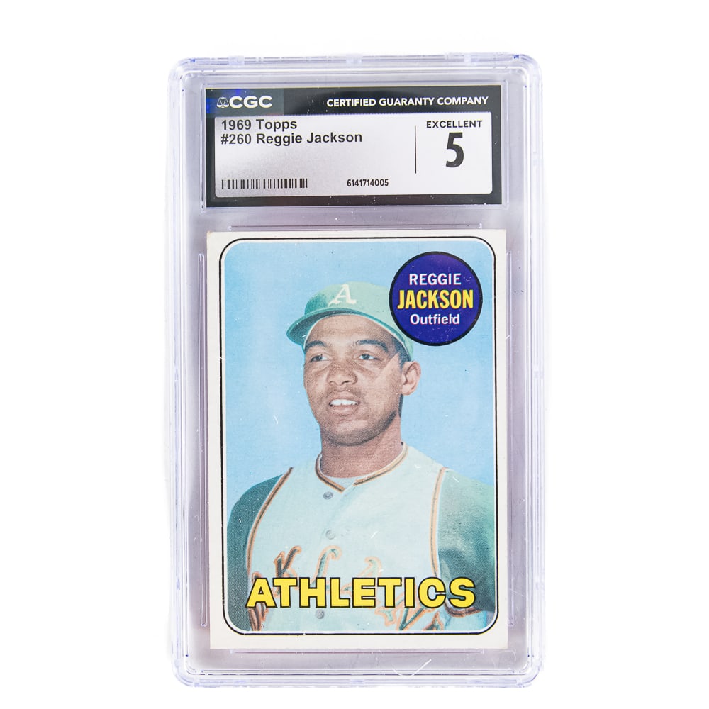 1969 Topps #260 Reggie Jackson Rookie CSG 5: 1969 Topps #260 Reggie Jackson Rookie CSG slabbed and graded 5; perfect addition to your collection. Please use photos to judge condition and bid accordingly.