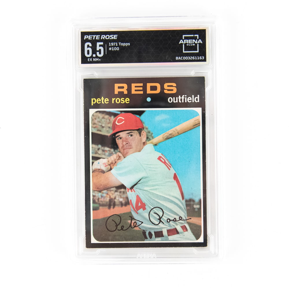 1971 Topps Pete Rose #100 Arena 6.5 HIT KING: 1971 Topps Pete Rose #100, Arena Club slabbed and graded 6.5. HIT KING !!! Perfect addition to your collection. Must have card, great gift idea. Please use photos to judge condition and bid accordingl