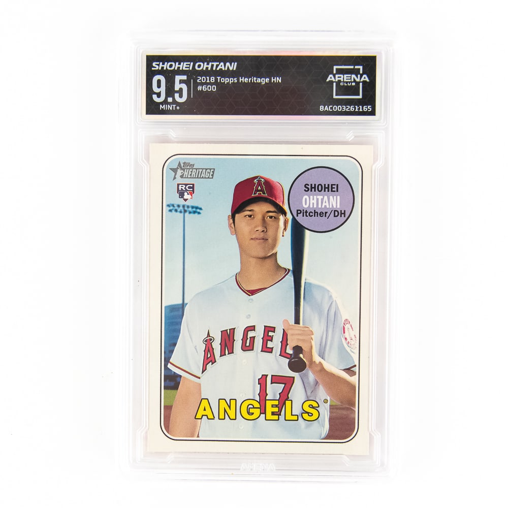 '18 Shohei Ohtani Topps Heritage #600 Arena 9.5 RC: 2018 Shohei Ohtani Topps Heritage #600 Rookie Card, Arena Club slabbed and graded 9.5. Must Have Card !! Perfect addition to your collection, please use photos to judge condition and bid accordingly.