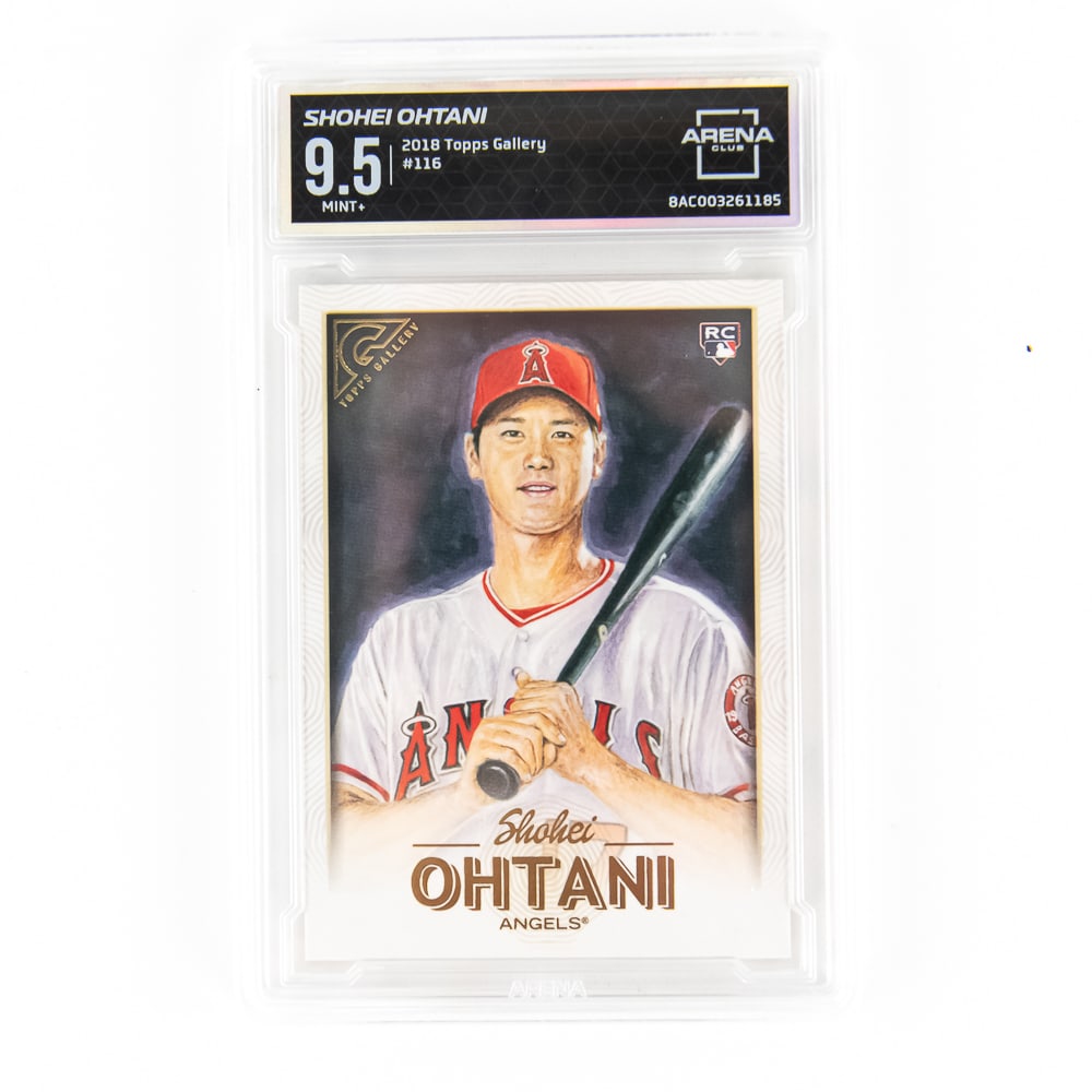 2018 Shohei Ohtani Topps Gallery RC #116 Arena 9.5: 2018 Shohei Ohtani Topps Gallery Rookie Card #116, Arena Club slabbed and graded 9.5. Must Have Card !! Perfect addition to your collection, please use photos to judge condition and bid accordingly.
