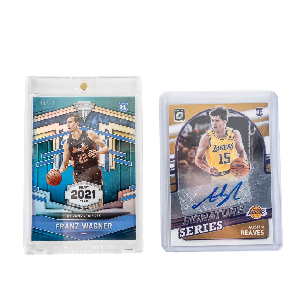 '21 Austin Reaves AUTO & '21 Franz Wagner 09/21 RC: 2021-22 Austin Reaves Donruss Optic Signature Series Rookie Card #SS-ARV & 2021-22 Franz Wagner Panini Chronicles Titanium Draft Year #543 Rookie Card 09/21. Perfect addition to your collection,