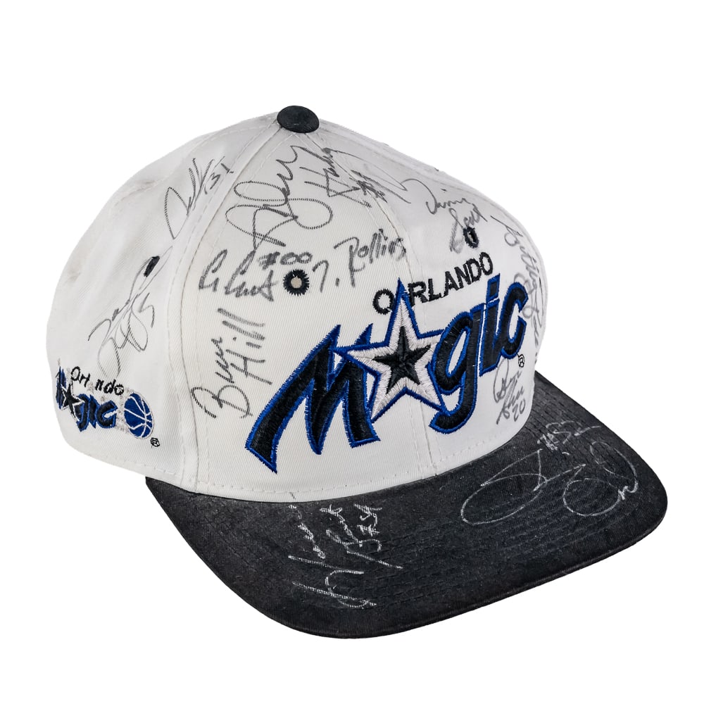 1993-94 Orlando Magic Team Autographed Hat Shaq +: 1993-94 Orlando Magic team autographed sports Specialties NBA Licensed hat showcasing (13) felt tipped signatures including Shaquille O'Neal, Horace Grant, Nick Anderson, Penny Hardaway, Tree Rollins,