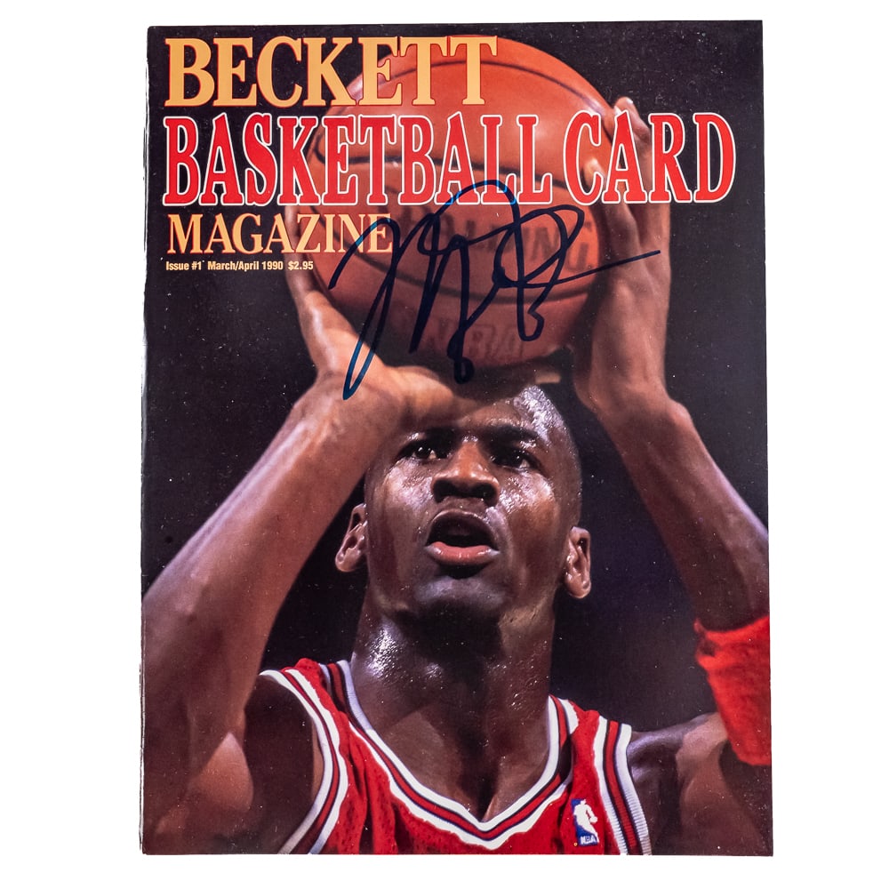Michael Jordan Autographed MARCH APR 1990 Beckett: Michael Jordan autographed Issue #1 March/April 1990 Beckett Magazine. Attractive bold beautiful BLACK felt tipped signature; with NO COA. Please use photos to judge condition and bid accordingly