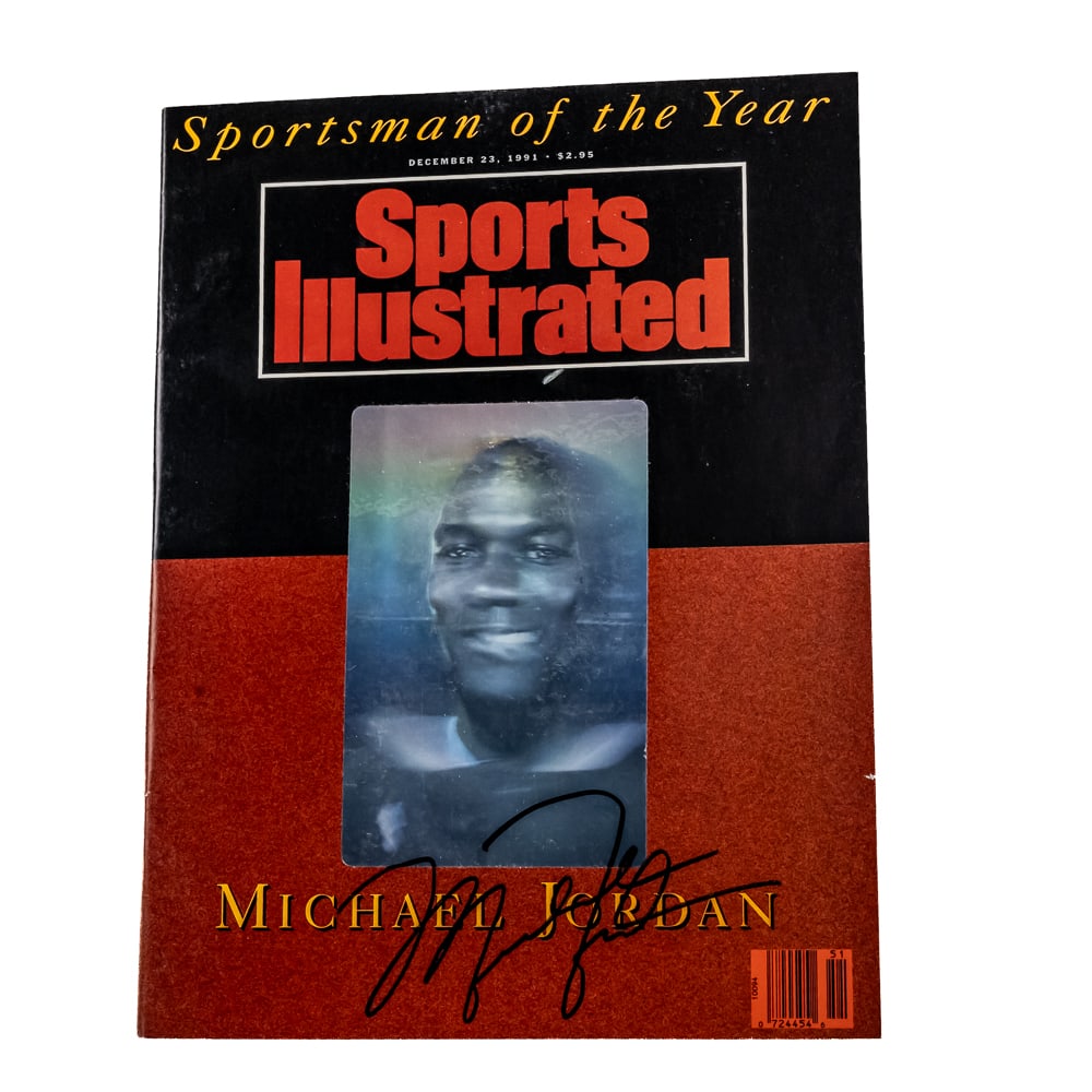 Michael Jordan Autographed Sports Illustrated: Michael Jordan autographed December 23, 1991 Sportsman of the Year Sports Illustrated. Attractive bold beautiful BLACK felt tipped signature; with NO COA. Please use photos to judge condition and bid 