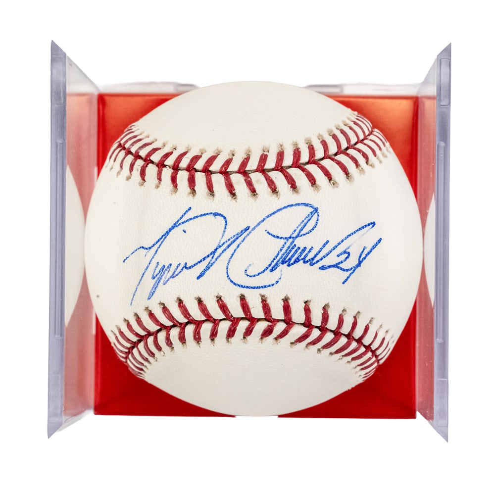 Miguel Cabrera Autographed Rawlings MLB Baseball: Miguel Cabrera Autographed Rawlings Official Major League Baseball showcasing bold blue ball ink sweet spot signature and presented in acrylic display. From the Bobby O'Neill collection.