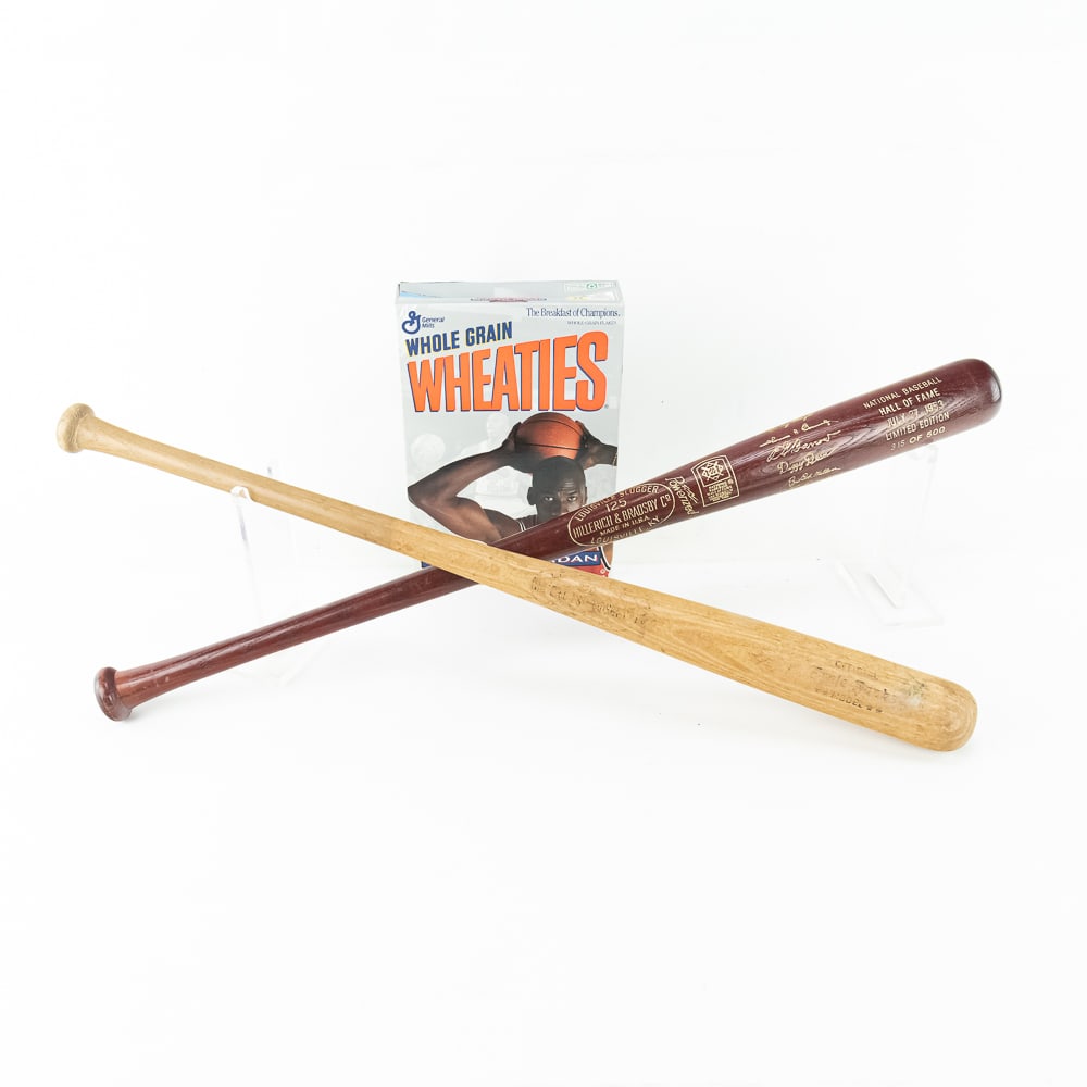 Collector Louisville Slugger Bat Collection: Collector Baseball bat collection featuring brand new National Baseball Hall of Fame July 27, 1953 Limited Edition 315 / 500 HOF commemorative baseball bat, Johnny Bench Louisville Slugger 125