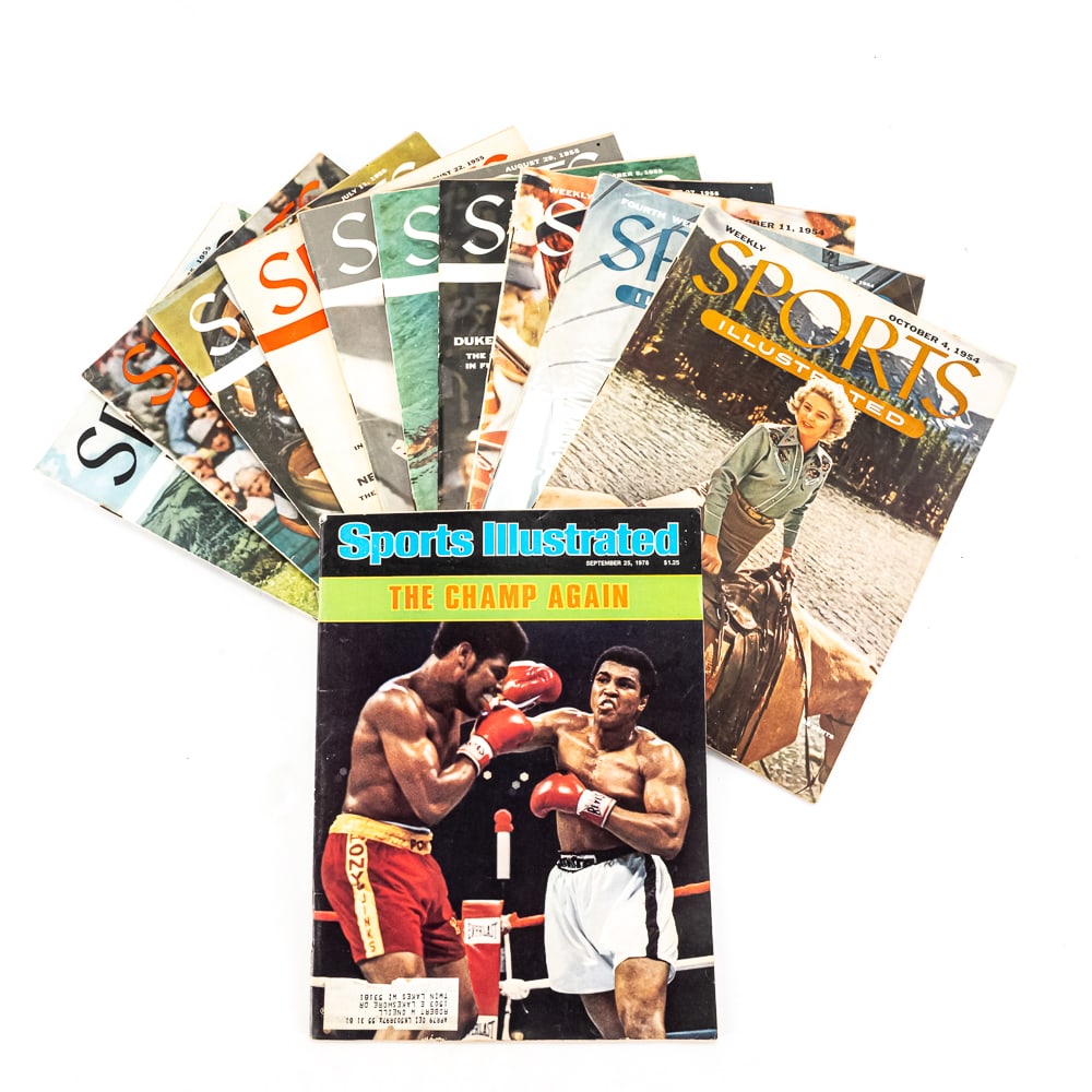 (11) 1954 1955 1978 Sports Illustrated Magazines: Sports Illustrated vintage assortment featuring September 6, October 4 & October 11, 1954 issues along with April 18, June 27 July 11, July 25, August 22, August 29 & Sept 5, 1955 issues ALONG WITH