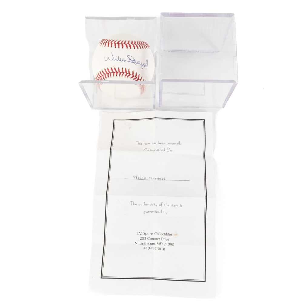 Willie Stargell Autographed Rawlings NL Baseball: Willie Stargell Autographed Rawlings Official William White National League Baseball. Bold blue ball ink sweet spot signature with COA. From the Bobby O'Neill collection.
