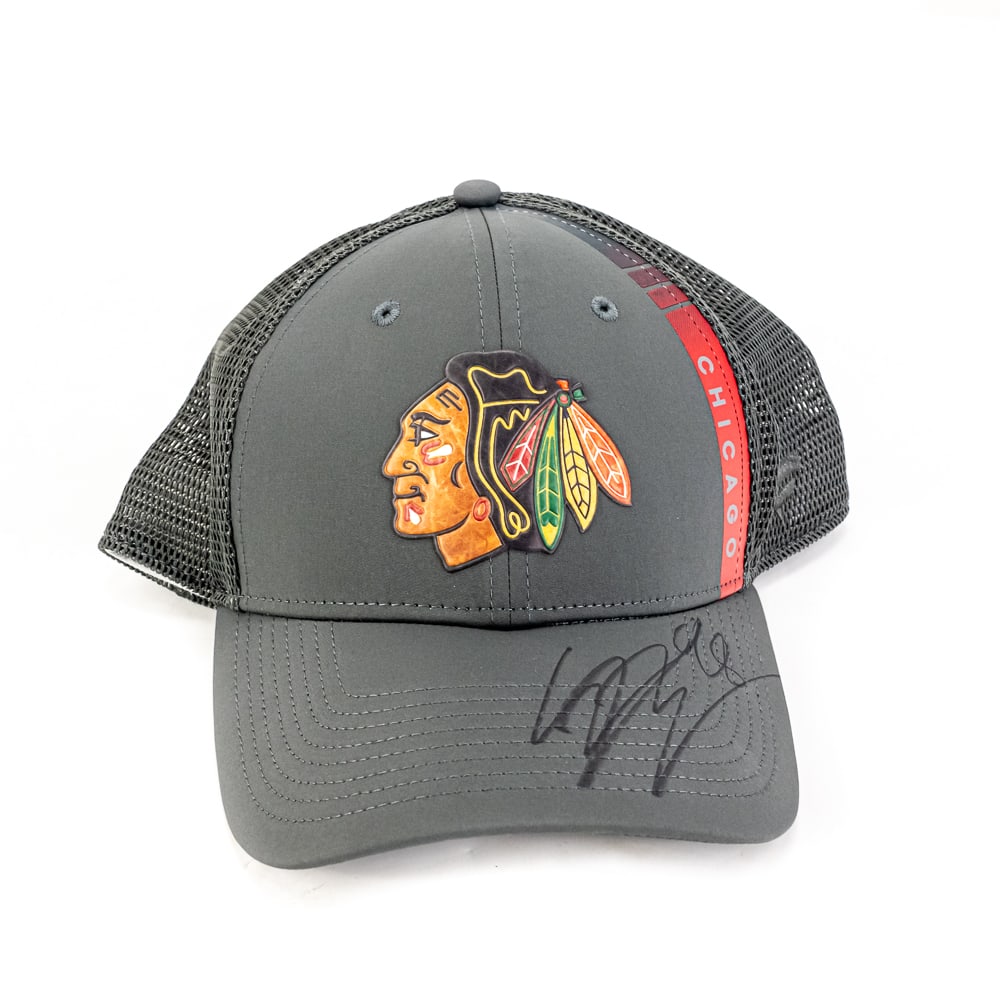 Connor Bedard Signed Worn Chicago Blackhawks Cap: Title: Connor Bedard Signed & Worn Chicago Blackhawks Cap.Garment Manufacturer: Authentic Pro – FanaticsGarment Colors: Cap body is gray with a singular red stripe across the top spelling “