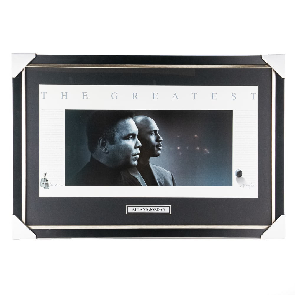“The Greatest“ Ali / Jordan Framed Lithograph: Title: “The Greatest“ Ali / Jordan Framed LithoDate of Photograph: 1998Photographer: Jim SecretoLimited Availability: Never offered to the retail public – Chicagoland Chevrolet Deale