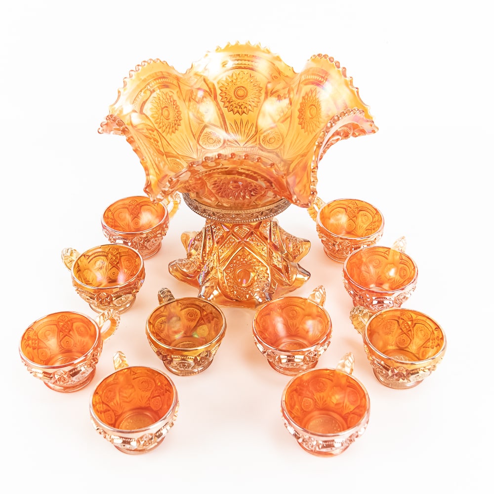 Carnival Glass: Imperial Fashion 12pc Punch Set (1 of 15)