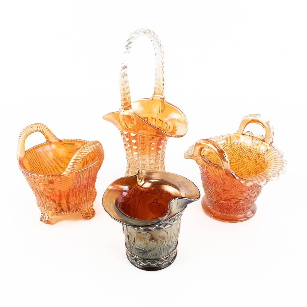 Carnival Glass: Baskets & Hat 4-Pc Lot (1 of 15)