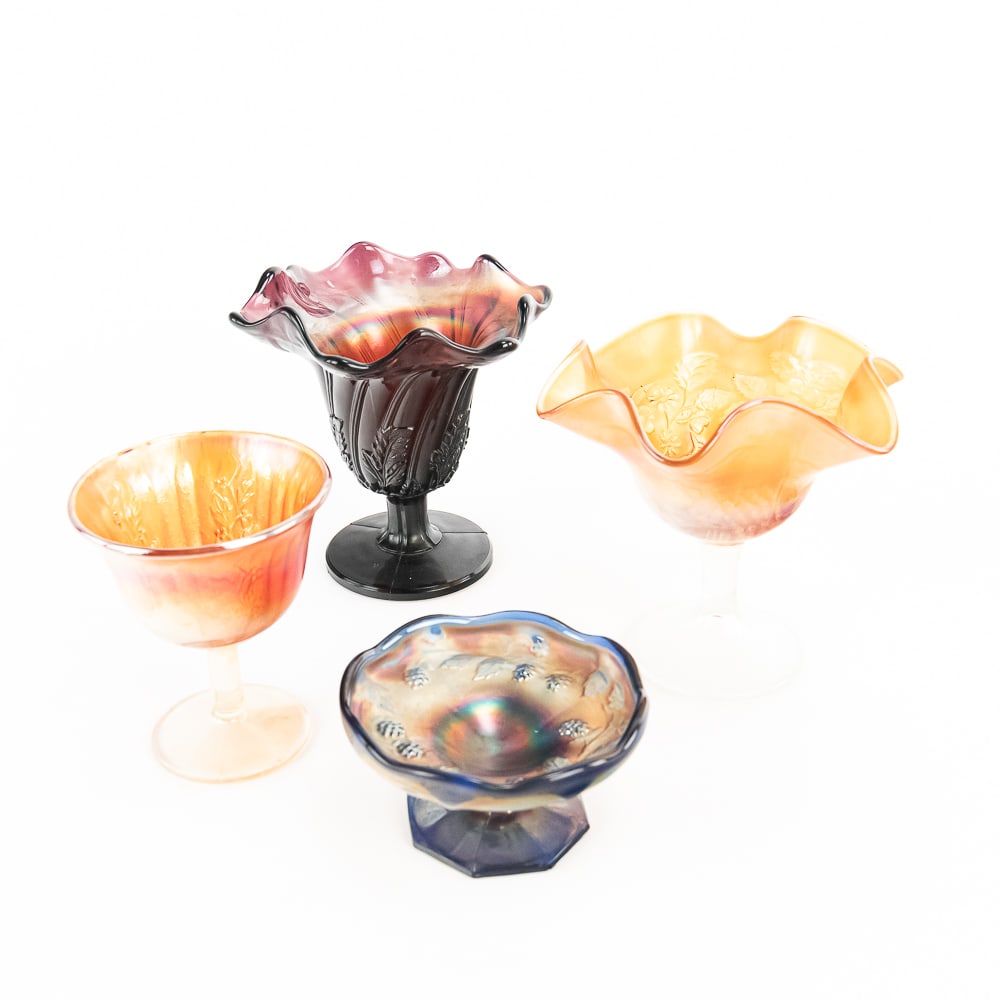 Carnival Glass: Compotes 4-Pc Lot (1 of 18)