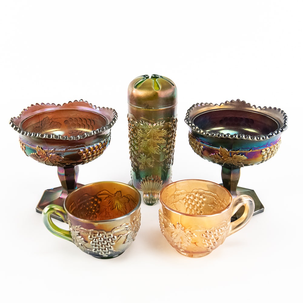 Carnival Glass: N'wood Grape 5-Pc Lot (1 of 16)