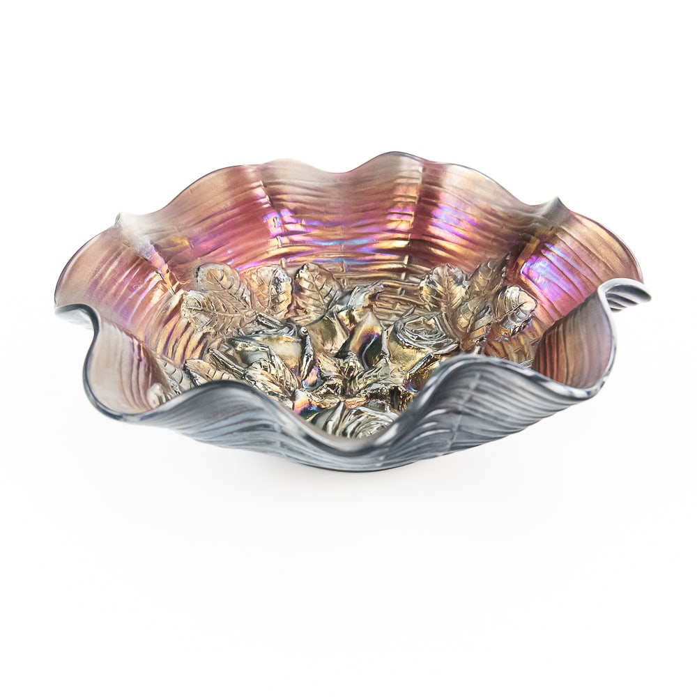 Carnival Glass Northwood Rose Show Bowl: Amethyst purple. Very iconic pattern with no visible damage.See photos to judge condition and bid accordingly.