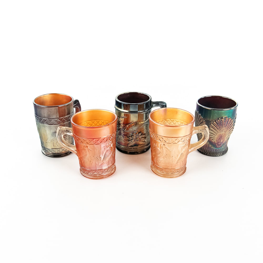 Carnival Glass: Dugan Mugs 5-Pc Lot (1 of 9)