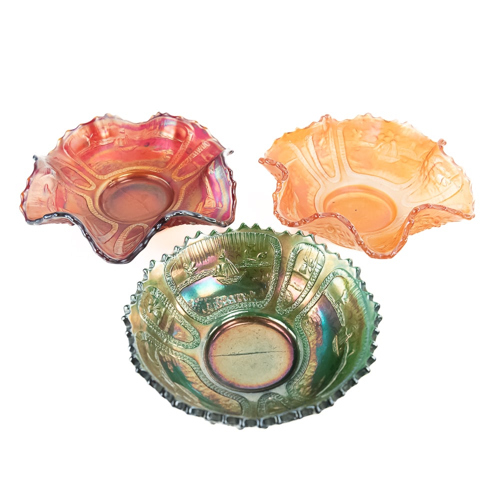 Carnival Glass Fenton Sailboats Sauce Bowls 3pcs (1 of 12)