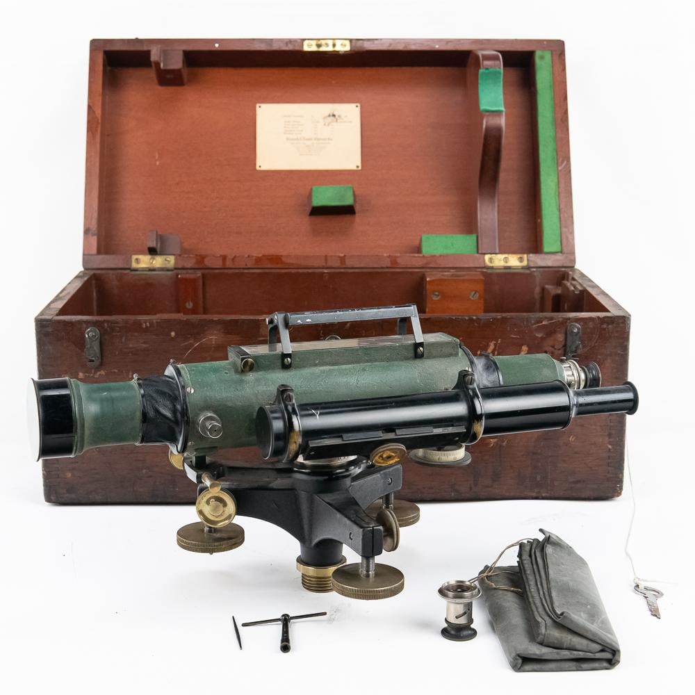 Bausch & Lomb Saegmuller Precise Level: This highly significant engineering instrument is a Bausch & Lomb Saegmuller "Precise Level," manufactured in Rochester, N.Y., and built to U.S. Coast and Geodetic Survey specifications circa 1907. A 